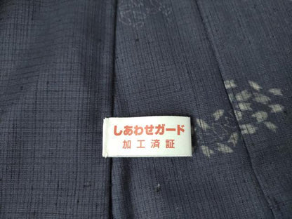 平和屋着物▽結城紬　単衣　藍染　和庵　矢羽横段文　証紙付き　正絹　逸品　DABF3557op