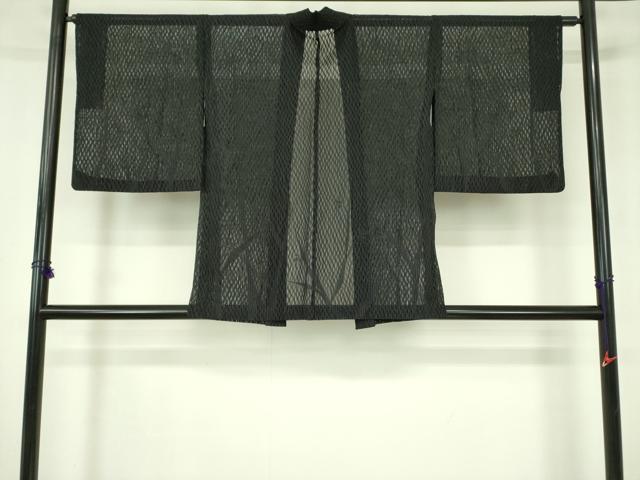 平和屋着物▽羽織　スリーシーズン　春夏秋　塵除け　立涌文　黒地　銀通し地　正絹　逸品　DABF3558op