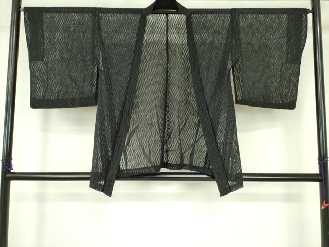 平和屋着物▽羽織　スリーシーズン　春夏秋　塵除け　立涌文　黒地　銀通し地　正絹　逸品　DABF3558op