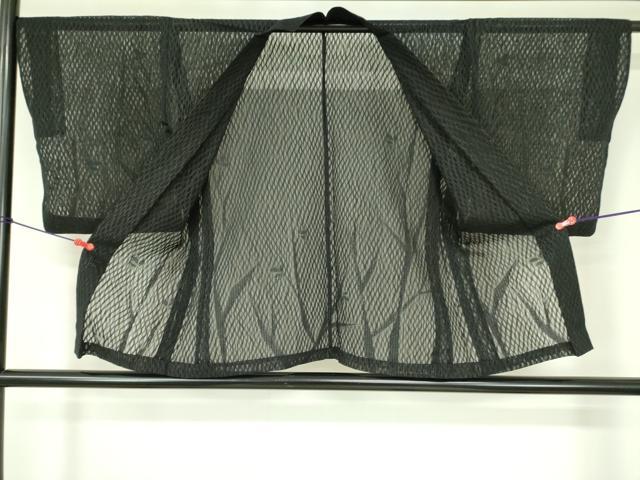 平和屋着物▽羽織　スリーシーズン　春夏秋　塵除け　立涌文　黒地　銀通し地　正絹　逸品　DABF3558op