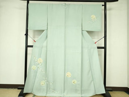 平和屋着物▽訪問着　単衣　雪輪花文　金彩　正絹　逸品　DABF3563op