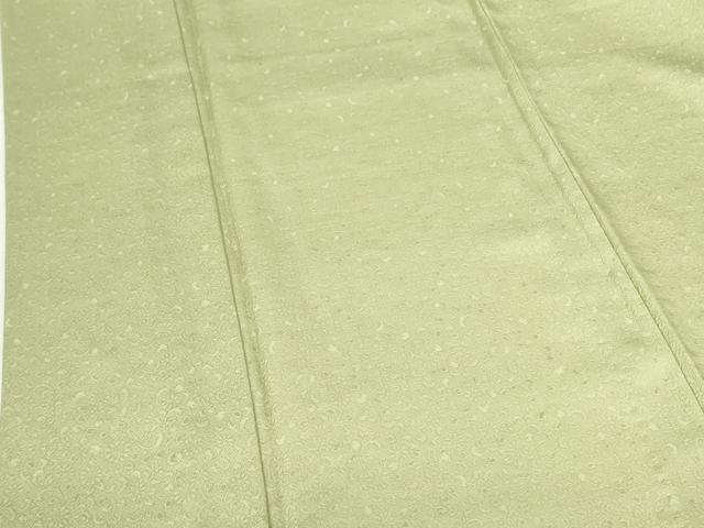 平和屋着物▽螺鈿作家　甲斐泰造監修　色無地　単衣　草花地紋　若菜色　ワンポイント　正絹　逸品　DABF3564op