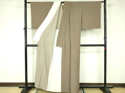 平和屋着物▽上質な色無地　単衣　花唐草地紋　空五倍子色　鈴乃屋扱い　正絹　逸品　未使用　DABF3566op