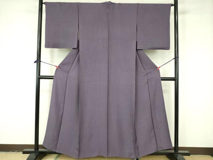 平和屋着物▽上質な色無地　単衣　草花地紋　古代紫色　正絹　逸品　DABF3567op