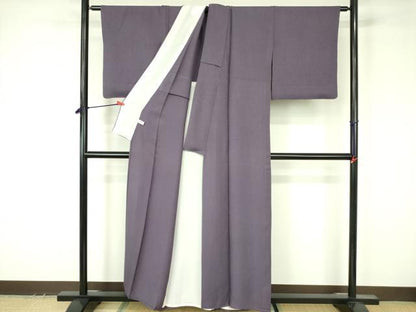 平和屋着物▽上質な色無地　単衣　草花地紋　古代紫色　正絹　逸品　DABF3567op