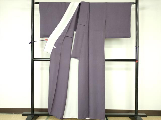 平和屋着物▽上質な色無地　単衣　草花地紋　古代紫色　正絹　逸品　DABF3567op