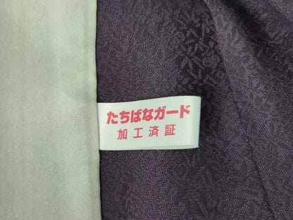 平和屋着物▽上質な色無地　単衣　草花地紋　古代紫色　正絹　逸品　DABF3567op