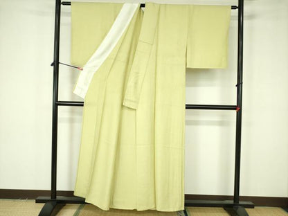 平和屋着物▽上質な色無地　単衣　草花地紋　枯草色　正絹　逸品　DABF3569op