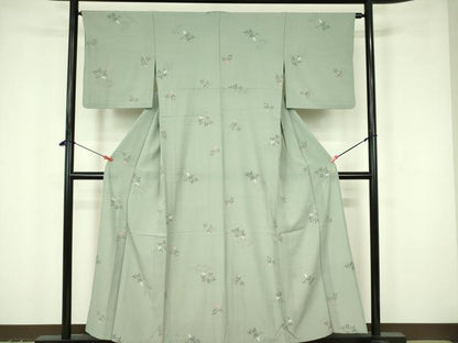 平和屋着物▽小紋　単衣　南天文　さんび謹製　洗える着物　DABF3572op