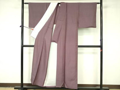 平和屋着物▽上質な色無地　単衣　花鳥地紋　濃色　正絹　逸品　DABF3574op