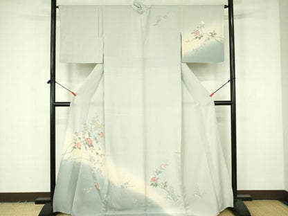 平和屋着物▽訪問着　単衣　草花　暈し染め　ロング丈　正絹　逸品　DABF3575op