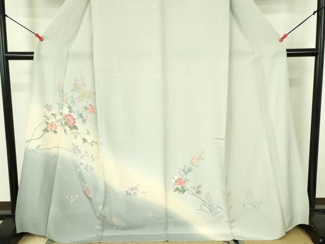 平和屋着物▽訪問着　単衣　草花　暈し染め　ロング丈　正絹　逸品　DABF3575op