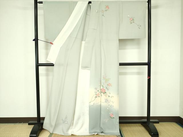 平和屋着物▽訪問着　単衣　草花　暈し染め　ロング丈　正絹　逸品　DABF3575op