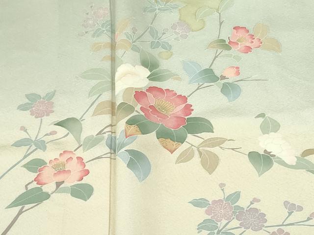 平和屋着物▽訪問着　単衣　草花　暈し染め　ロング丈　正絹　逸品　DABF3575op