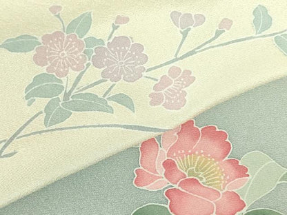 平和屋着物▽訪問着　単衣　草花　暈し染め　ロング丈　正絹　逸品　DABF3575op