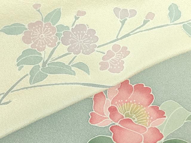 平和屋着物▽訪問着　単衣　草花　暈し染め　ロング丈　正絹　逸品　DABF3575op