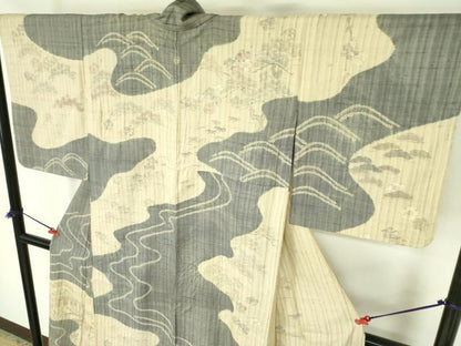 平和屋着物▽染織の名門　しょうざん  生紬　訪問着　単衣　絞り　手描き　風景花文　正絹　逸品　DABF3578op