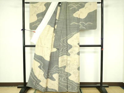 平和屋着物▽染織の名門　しょうざん  生紬　訪問着　単衣　絞り　手描き　風景花文　正絹　逸品　DABF3578op