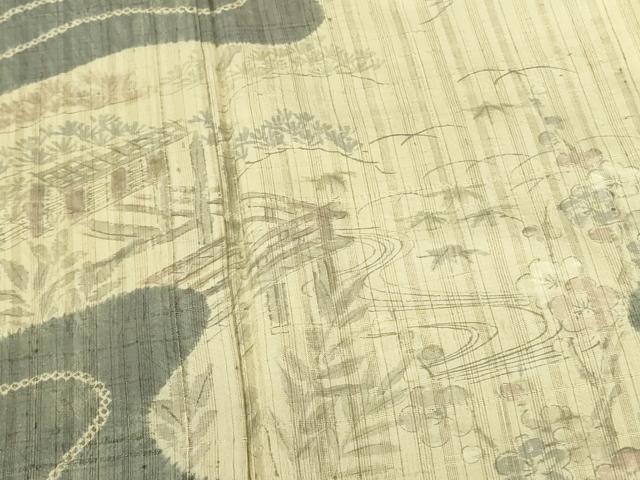 平和屋着物▽染織の名門　しょうざん  生紬　訪問着　単衣　絞り　手描き　風景花文　正絹　逸品　DABF3578op