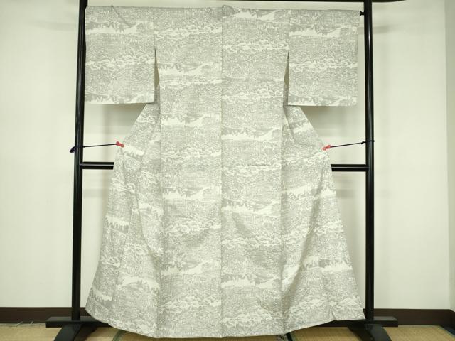 平和屋着物▽小紋　単衣　風景文　洗える着物　DABF3579op