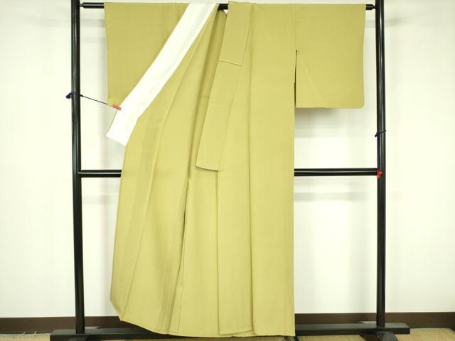 平和屋着物▽上質な色無地　単衣　刈安色　正絹　逸品　DABF3580op