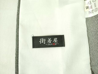 平和屋着物▽江戸小紋　単衣　万筋　白練色×黒色　洗える着物　DABF3581op