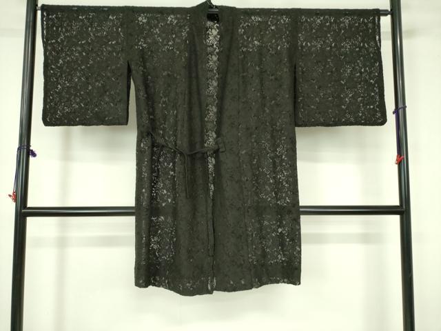 平和屋着物▽道中着　スリーシーズン　春夏秋　塵除け　総レース　草花　黒地　ロング丈　洗える着物　DABF3584op
