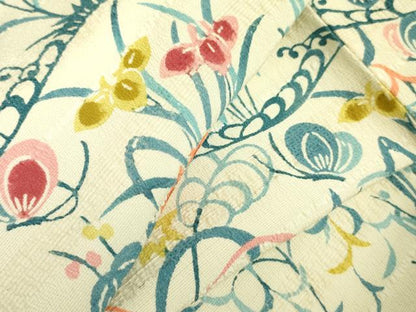 平和屋着物▽上質な小紋　単衣　型染　草花　正絹　逸品　DABF3585op