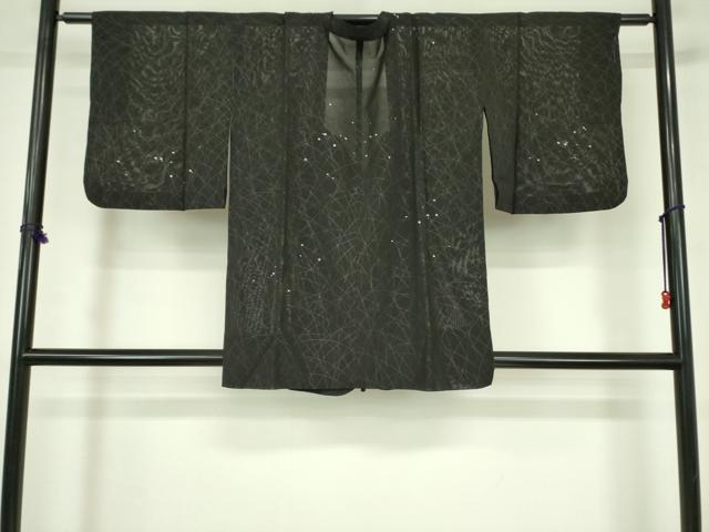 平和屋着物▽道行コート　スリーシーズン　春夏秋　塵除け　霰　芝文　黒地　正絹　逸品　DABF3589op