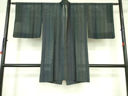 平和屋着物▽道中着　スリーシーズン　春夏秋　塵除け　縞　ロング丈　正絹　逸品　未使用　DABF3591op