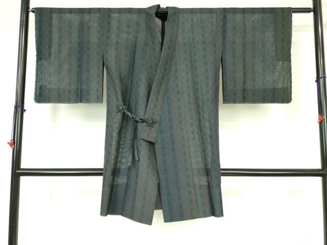 平和屋着物▽道中着　スリーシーズン　春夏秋　塵除け　縞　ロング丈　正絹　逸品　未使用　DABF3591op