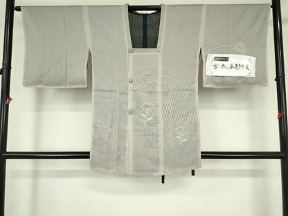 平和屋着物▽道行コート　スリーシーズン　春夏秋　塵除け　京衣浮紗織　草花文　正絹　逸品　DABF3594op