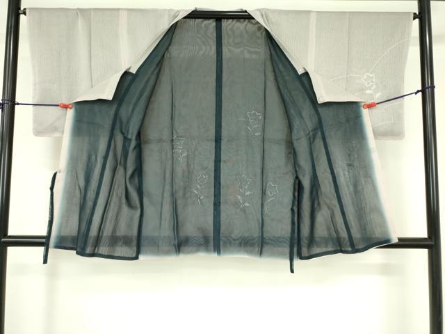 平和屋着物▽道行コート　スリーシーズン　春夏秋　塵除け　京衣浮紗織　草花文　正絹　逸品　DABF3594op