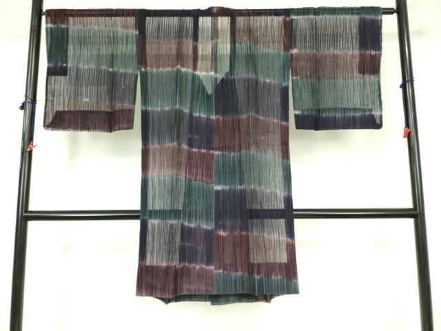 平和屋着物▽道行コート　スリーシーズン　春夏秋　塵除け　格子　ロング丈　正絹　逸品　DABF3595op