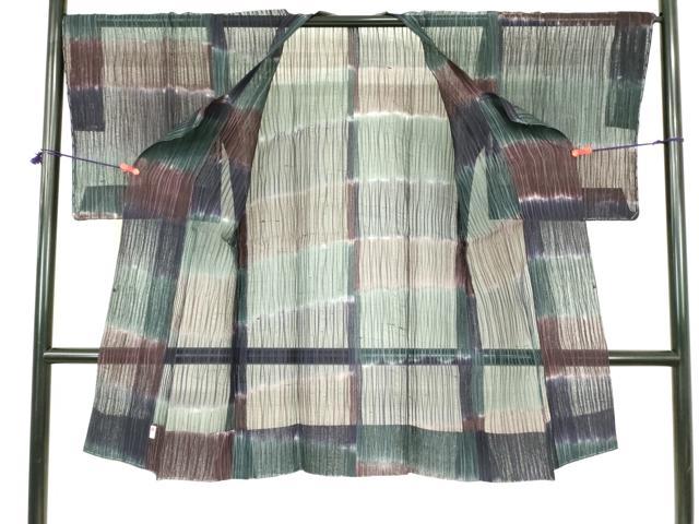 平和屋着物▽道行コート　スリーシーズン　春夏秋　塵除け　格子　ロング丈　正絹　逸品　DABF3595op