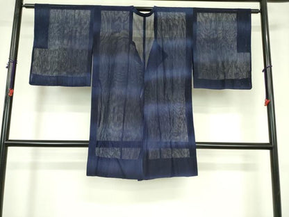 平和屋着物▽道行コート　スリーシーズン　春夏秋　塵除け　濃藍色　ロング丈　正絹　逸品　DABF3596op