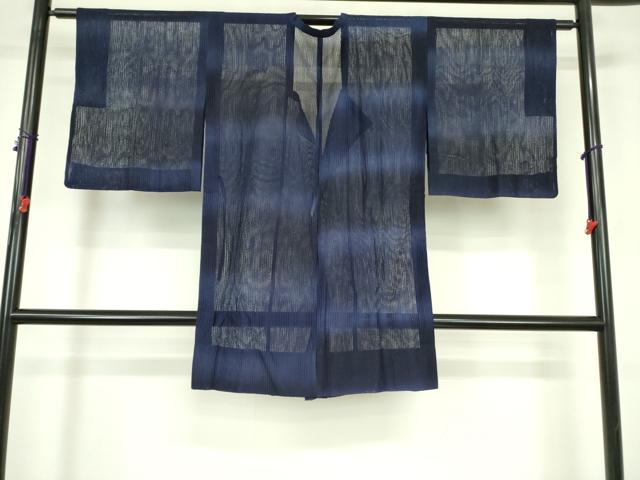 平和屋着物▽道行コート　スリーシーズン　春夏秋　塵除け　濃藍色　ロング丈　正絹　逸品　DABF3596op