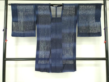 平和屋着物▽道行コート　スリーシーズン　春夏秋　塵除け　濃藍色　ロング丈　正絹　逸品　DABF3596op