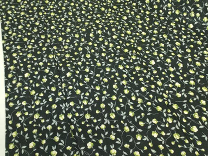 平和屋着物∴夏物　小紋・浴衣兼用　草花文　黒地　綿　逸品　DABF3600op