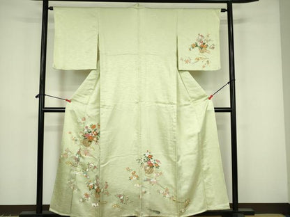平和屋着物▽訪問着　単衣　花籠文　金彩　正絹　逸品　DABF3601op