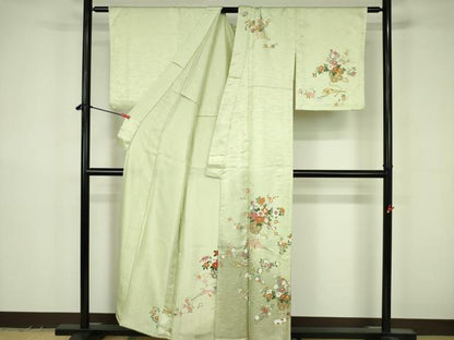 平和屋着物▽訪問着　単衣　花籠文　金彩　正絹　逸品　DABF3601op