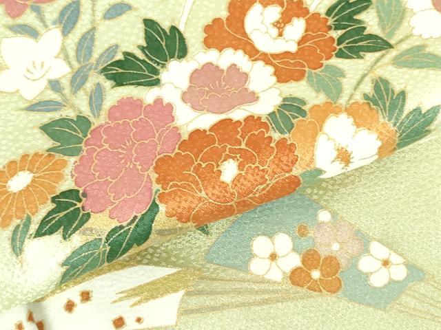 平和屋着物▽訪問着　単衣　花籠文　金彩　正絹　逸品　DABF3601op