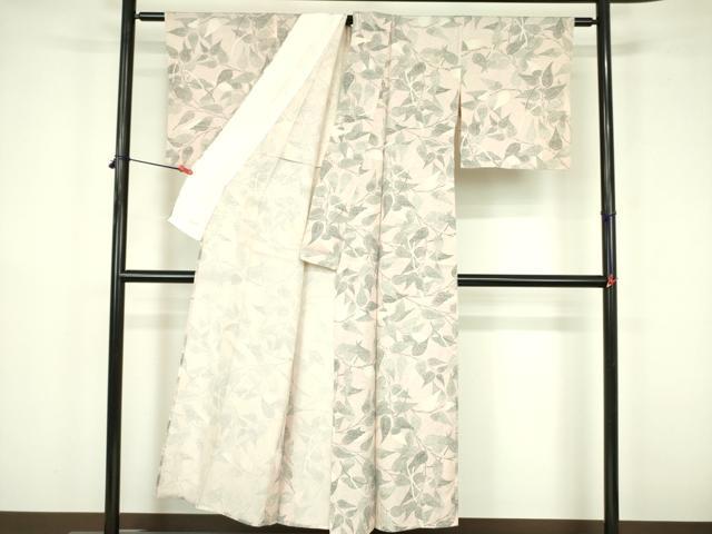 平和屋着物▽上質な小紋　単衣　枝葉文　正絹　逸品　DABF3602op