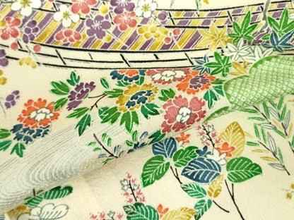 平和屋着物▽上質な小紋　単衣　渡橋花文　正絹　逸品　DABF3603op