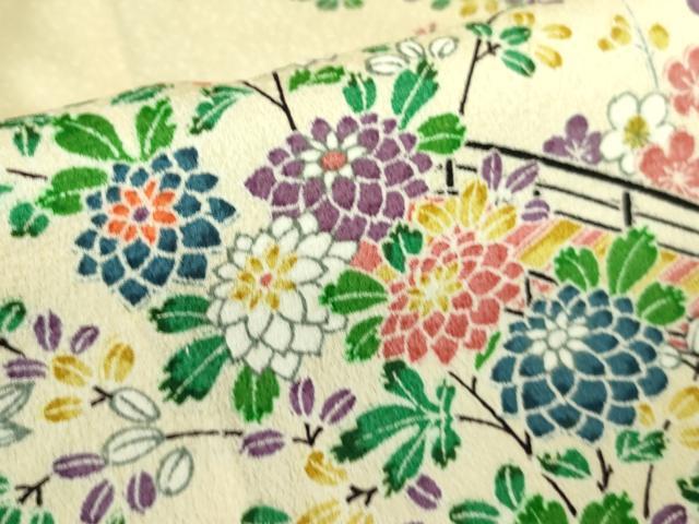 平和屋着物▽上質な小紋　単衣　渡橋花文　正絹　逸品　DABF3603op