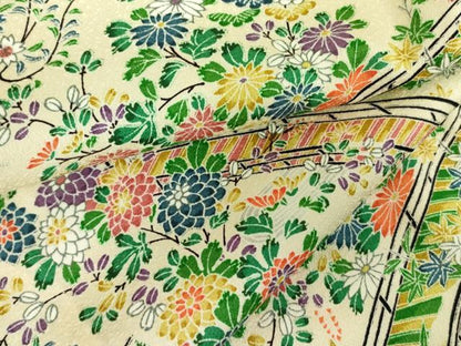 平和屋着物▽上質な小紋　単衣　渡橋花文　正絹　逸品　DABF3603op
