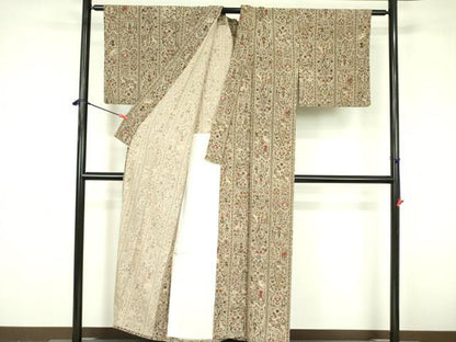 平和屋着物▽上質な小紋　単衣　鳥獣人物花文　正絹　逸品　DABF3606op