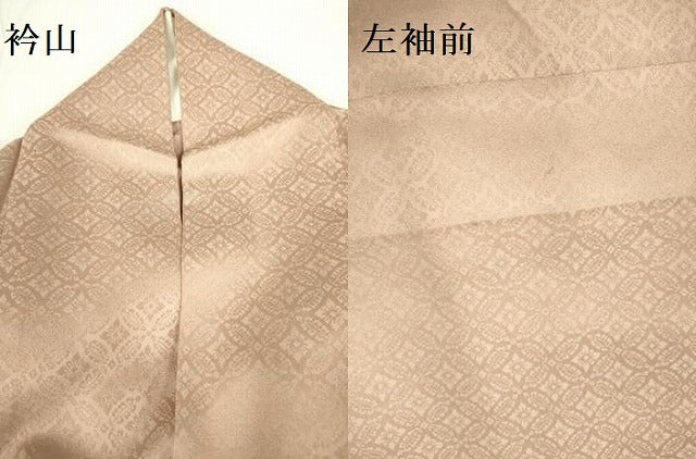 平和屋着物▽上質な色無地　単衣　七宝花地紋　水柿色　正絹　逸品　DABF3609op