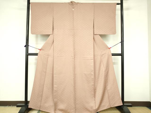 平和屋着物▽上質な色無地　単衣　七宝花地紋　水柿色　正絹　逸品　DABF3609op
