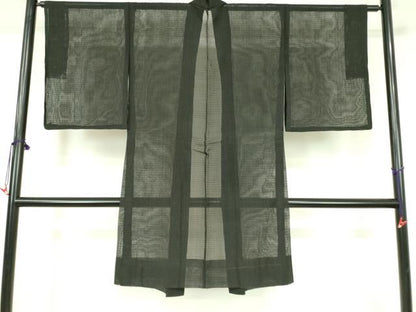 平和屋着物▽長羽織　スリーシーズン　春夏秋　塵除け　黒色　ロング丈　正絹　逸品　DABF3610op